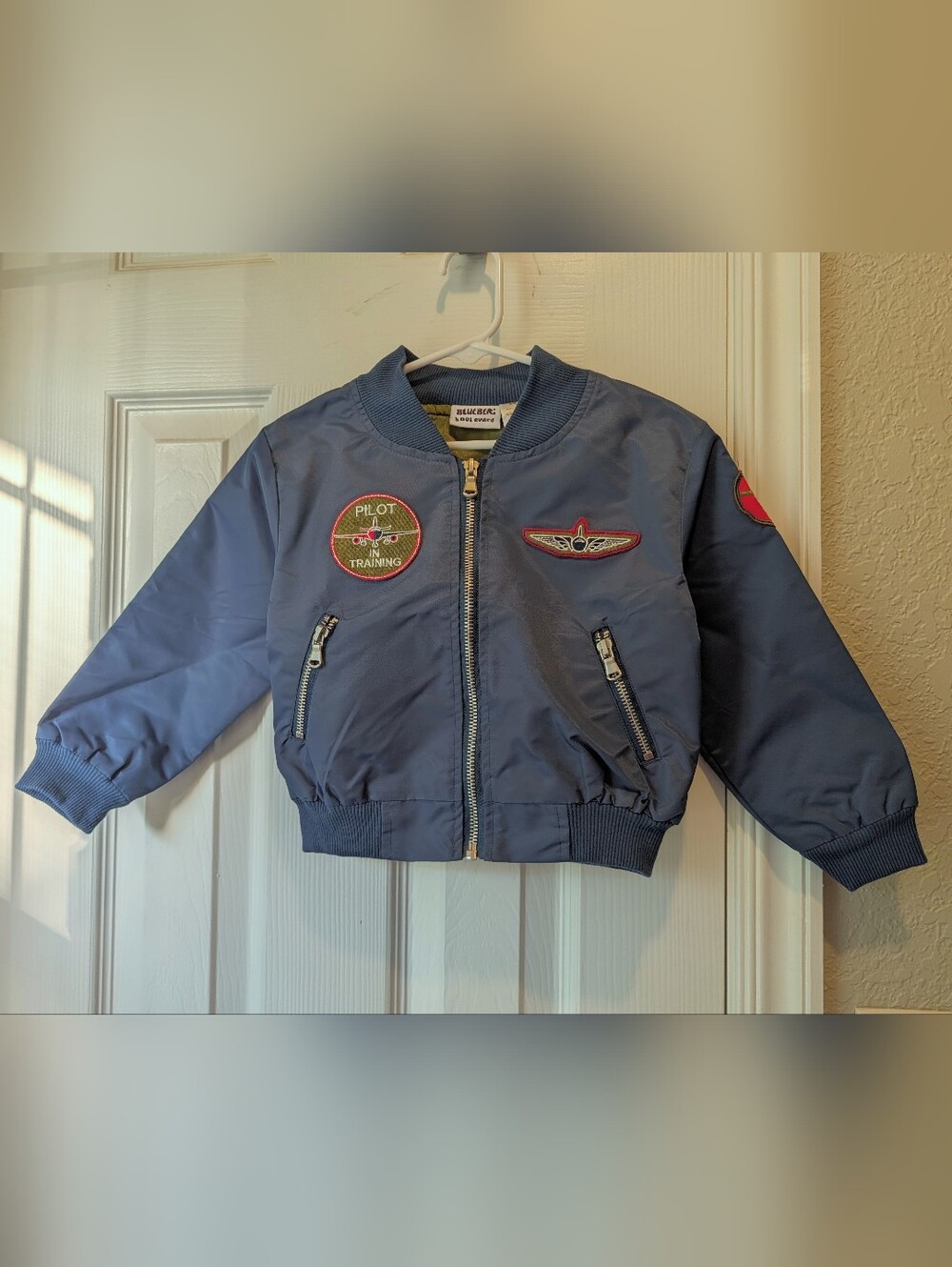 Blueberi Blue Bomber Jacket with Green Lining 2T